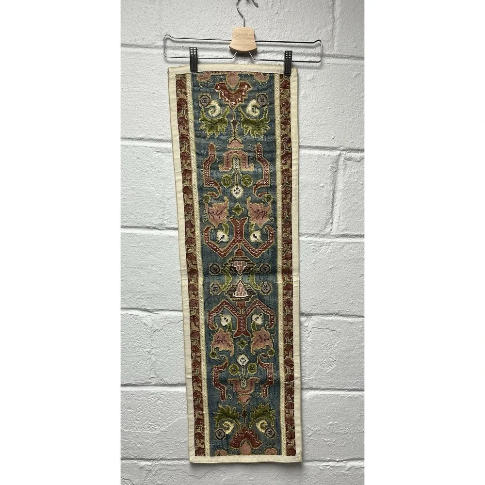 Hand Embroidered Floral Table Runner Tapestry Eastern European‎ Turkish Blue Red